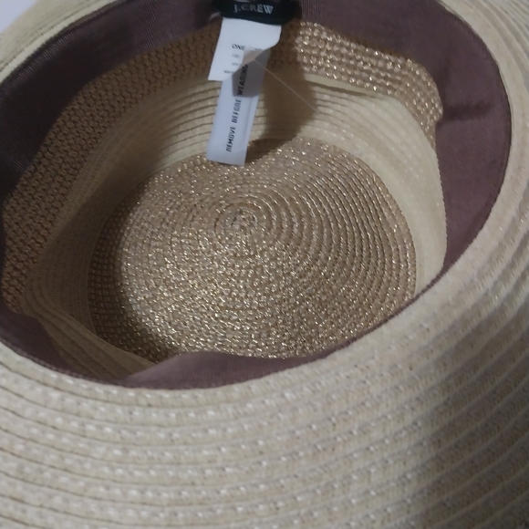 J. Crew NWOT Gold Striped Wide Brimmed Straw Hat  With Metallic Contrast - Picture 6 of 10